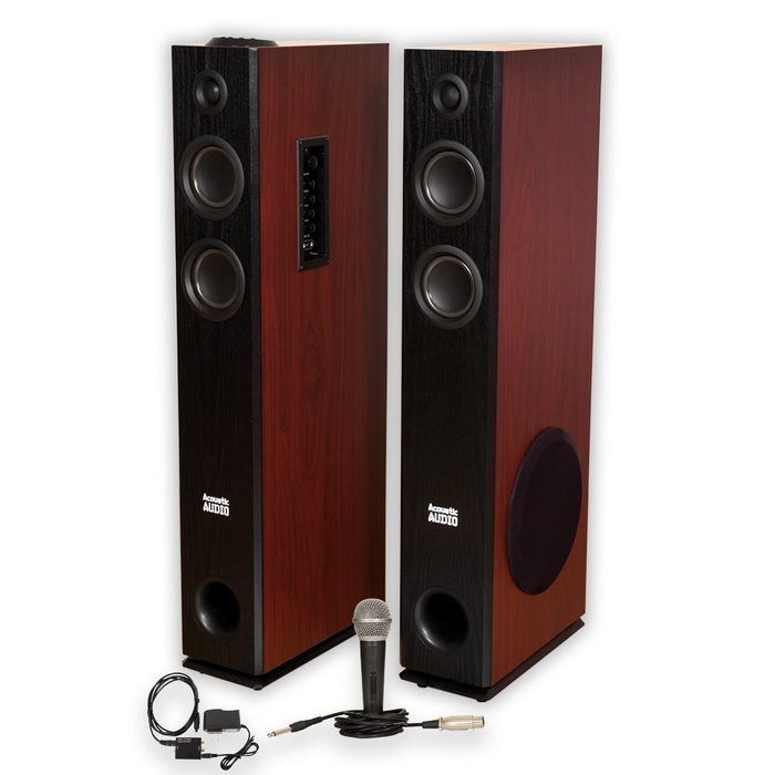 Acoustic Audio TSi500 Bluetooth Powered Floorstanding Tower Multimedia Speakers with Optical Input and Mic TSi500DM1 N2