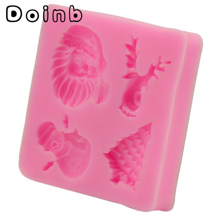 Doinb Christmas Trees Santa Claus Snowman Deer FDA Silicone Fondant Molds Outer Size 7.3x7.3x1.2cm GJM-2800 N28