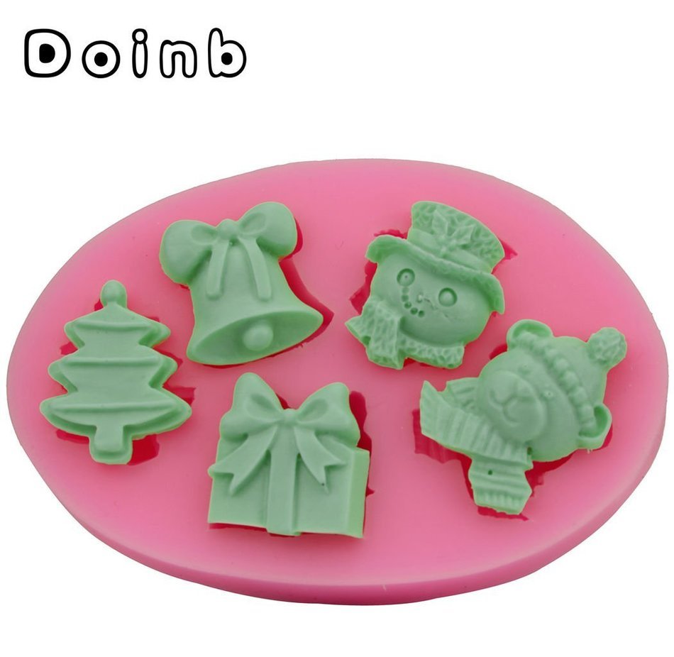 Doinb Christmas Trees Santa Claus Snowman Deer FDA Silicone Fondant Molds Outer Size 7.3x7.3x1.2cm GJM-2800 N38