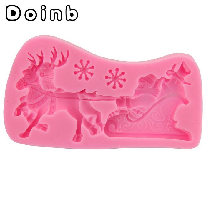Doinb Christmas Trees Santa Claus Snowman Deer FDA Silicone Fondant Molds Outer Size 7.3x7.3x1.2cm GJM-2800 N41
