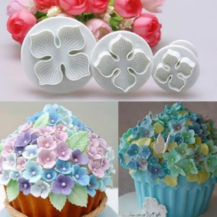 Jiuhong 3 PCS Hydrangea Flower Fondant Cake Decorating Sugarcraft Plunger Cutter DIY Mold N2