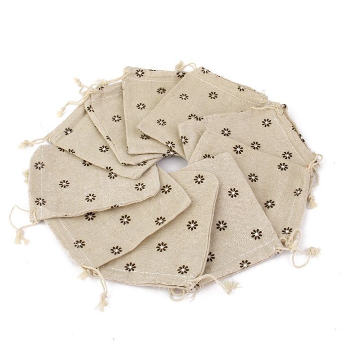 10 x Linen Jute Cloth Sack Jewelry Pouch Drawstring Gift Bags (Leaf Pattern) N10