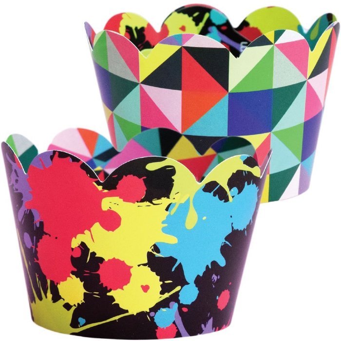 80s Geometric Cupcake Wrappers, Art Theme Decorations, Confetti Couture Party Supplies, 36 Wraps N8