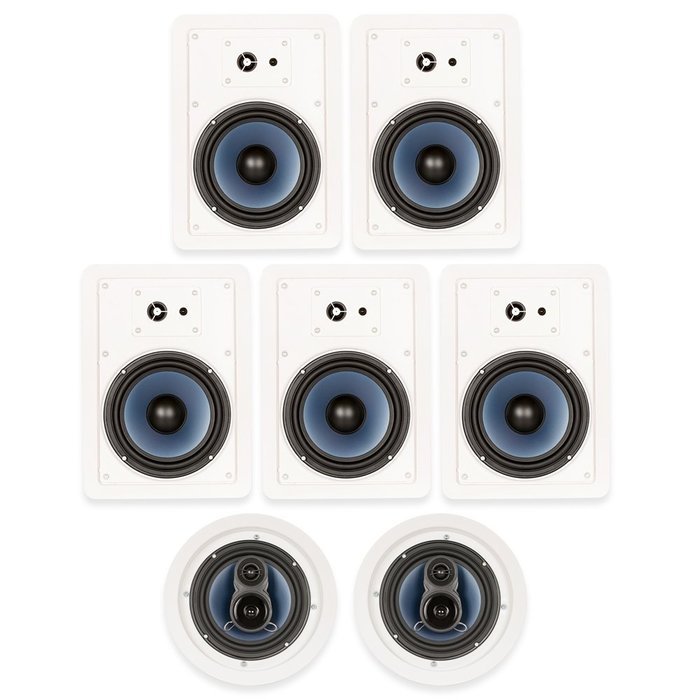Blue Octave RH-637 In Wall and In Ceiling 6.5" Speakers Home Theater Surround Sound 7 Speaker Set