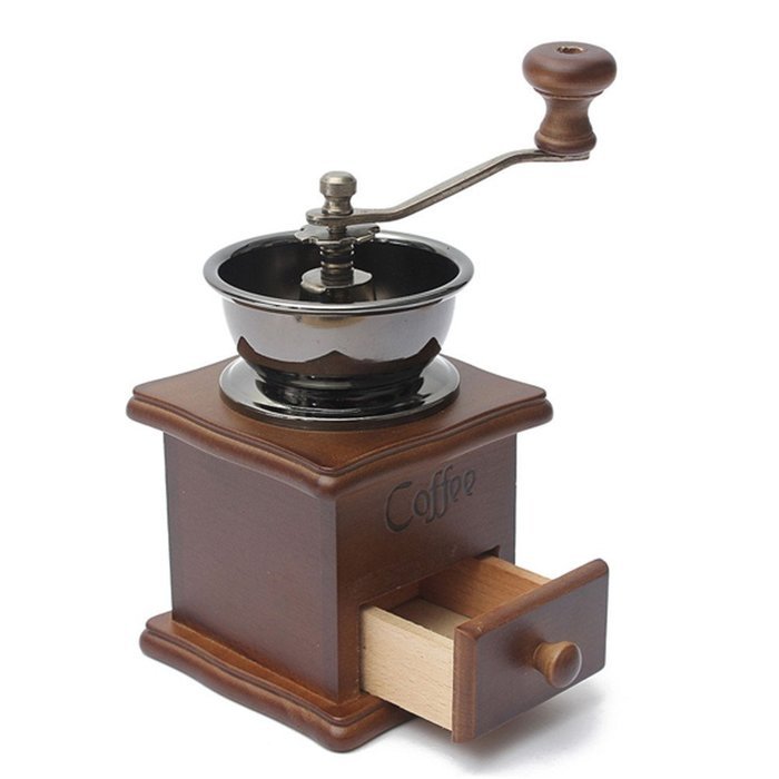 Manual Driven Coffee Bean Spice Herb Vintage Retro Hand Grinder Wooden Burr Mill N3