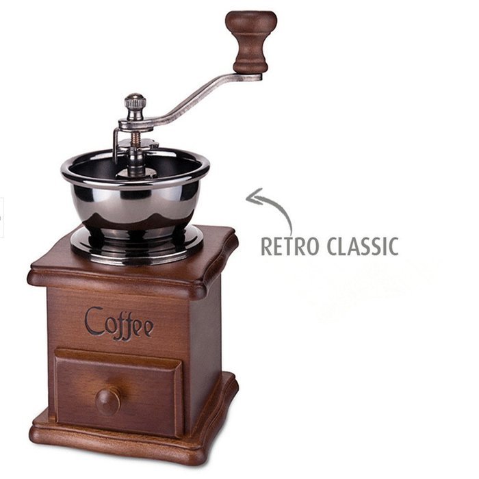 Manual Driven Coffee Bean Spice Herb Vintage Retro Hand Grinder Wooden Burr Mill N4
