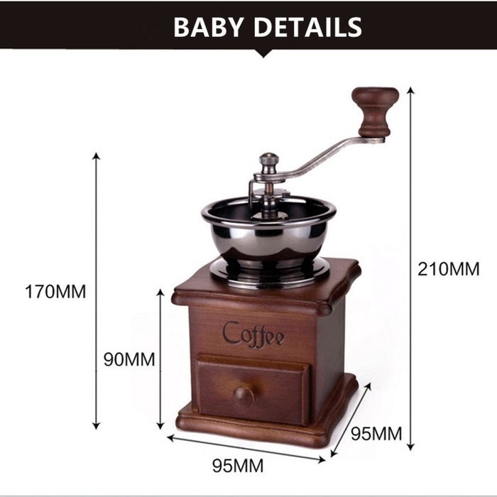 Manual Driven Coffee Bean Spice Herb Vintage Retro Hand Grinder Wooden Burr Mill N5