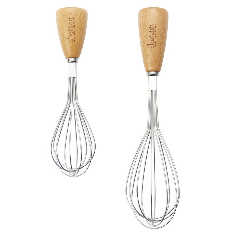 Chefaith 2-Pcs Stainless Steel Balloon Whisk, 9" & 7" [Wooden Handle for Nice Grip] - Premium Quality Kitchen... N3