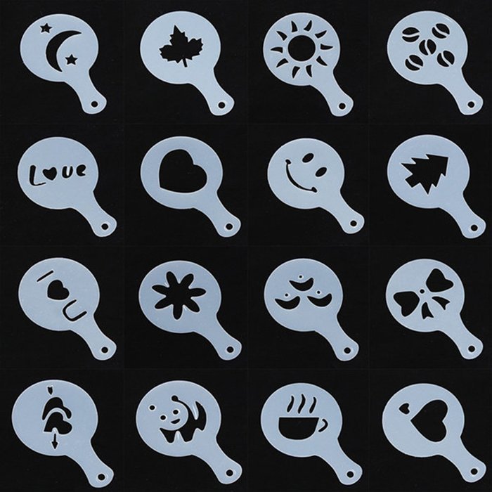 Corner Biz Home - Barista Creative Coffee Art Stencils Template Set 16pcs N7