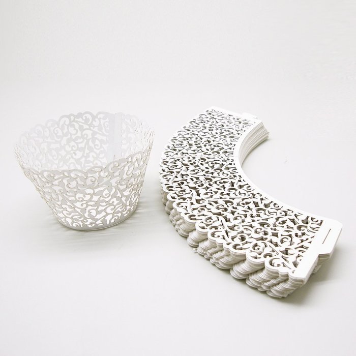 60 Pcs Laser Cut White Pearly Paper Garden Cupcake Wrappers Wraps Cases Wedding Birthday Party Decorations N10