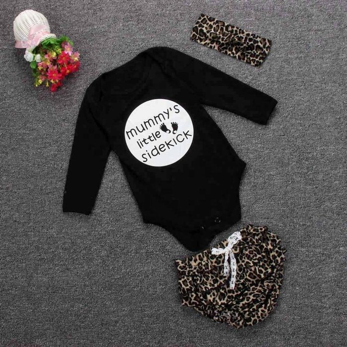 Clothes Set ,BeautyVan Cute Newborn Baby Kids Rompers Top+Pants Hairband Outfit Leopard Clothes Set (24M, Black) N5