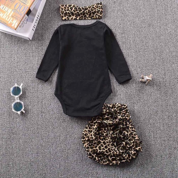 Clothes Set ,BeautyVan Cute Newborn Baby Kids Rompers Top+Pants Hairband Outfit Leopard Clothes Set (24M, Black) N7
