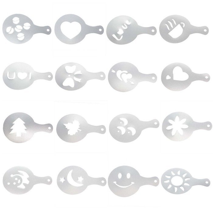 VANKER 16Pcs Latte Art Cappuccino Coffee Barista Stencils DIY Decoration Tool N8