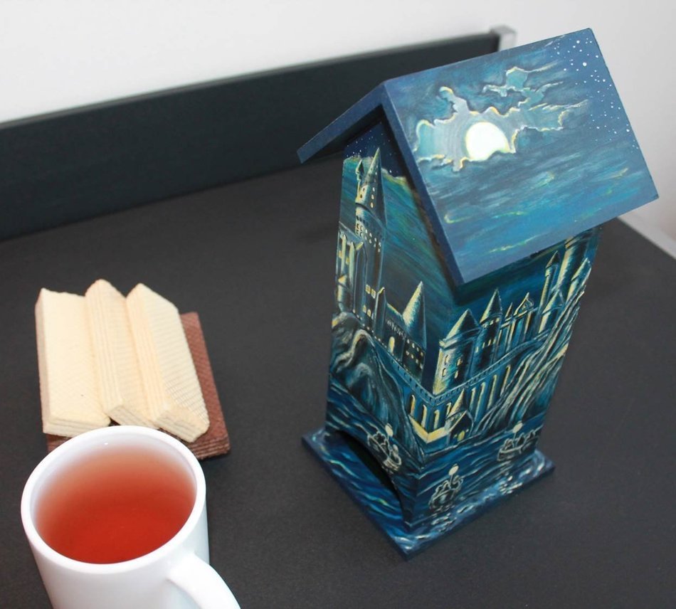 Handmade Wood Tea House Box Storage Kitchen Decor Harry Potter Tea Bag Holder N2