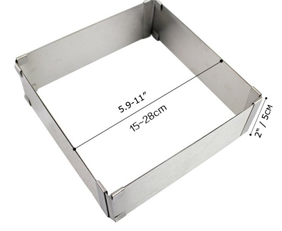 5.9-11" / 15cm-28cm Stainless Steel Adjustable Rectangle Scalable Mousse Cake Ring Baking Mold N4