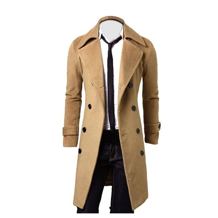 Men's Jacket,Laimeng Winter Slim Stylish Trench Coat Double Breasted Long Jacket Parka (M, Khaki) N2