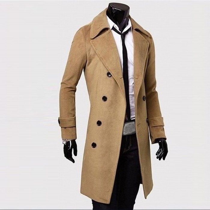 Men's Jacket,Laimeng Winter Slim Stylish Trench Coat Double Breasted Long Jacket Parka (M, Khaki) N3