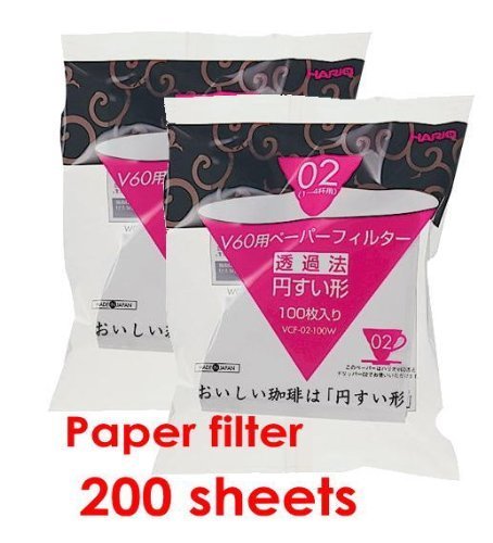 5 X Hario 02 100 Count Coffee Paper Filter, White- Value Set of 2 Pack (Total 200 Sheets)