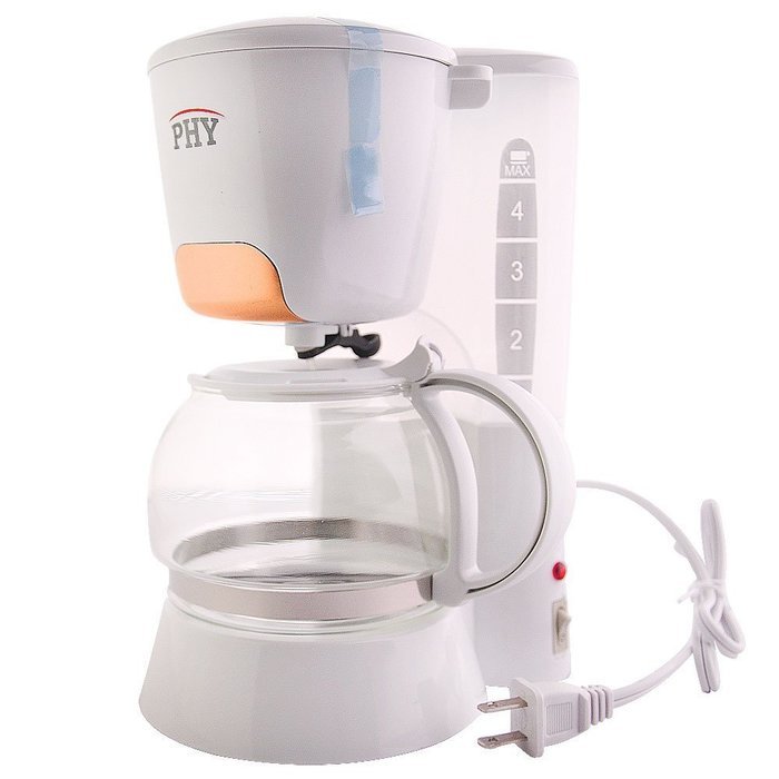 PHY Coffeemaker with Glass Carafe, Permanent Filter and Semi Transparent Water Tank (Orange) - 4-Cup/0.6L N12