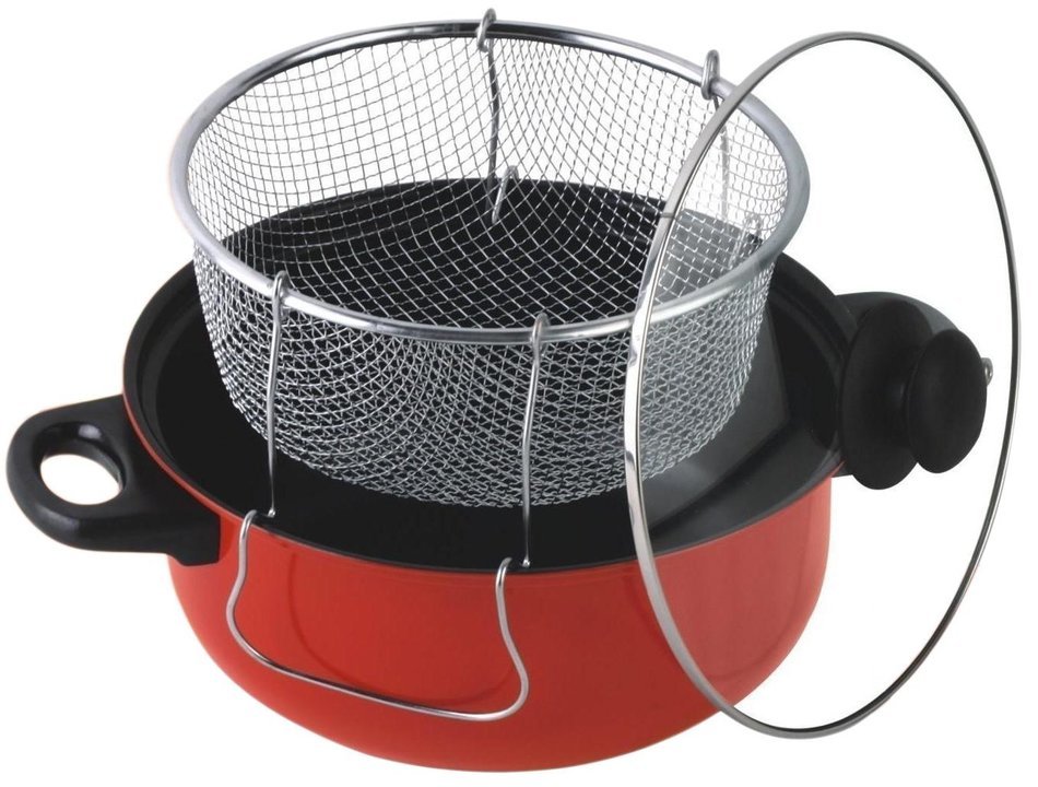 Gourmet Chef JL-5304R Non-Stick Deep Fryer with Frying Basket and Glass Cover, 6.5-Quart