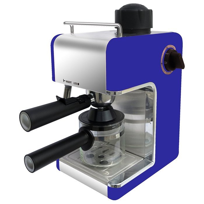Bene Casa Stainless Steel 4-Cup Dark Blue Espresso Maker with Frother
