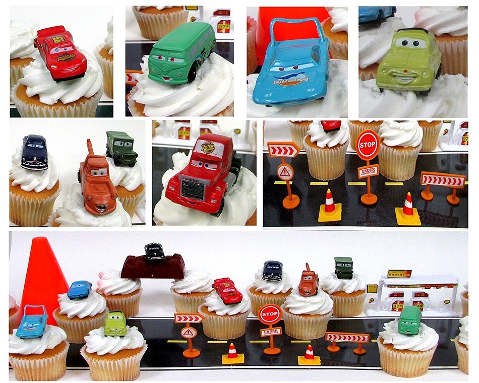 CARS Radiator Springs City Scape 20 Piece Birthday CUPCAkE Topper Set Featuring 12 Random Cars Figures and Radiator... N4