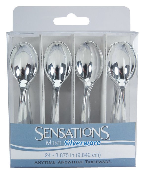 Creative Converting 24 Count Plastic Spoons, Mini, Metallic Silver N3