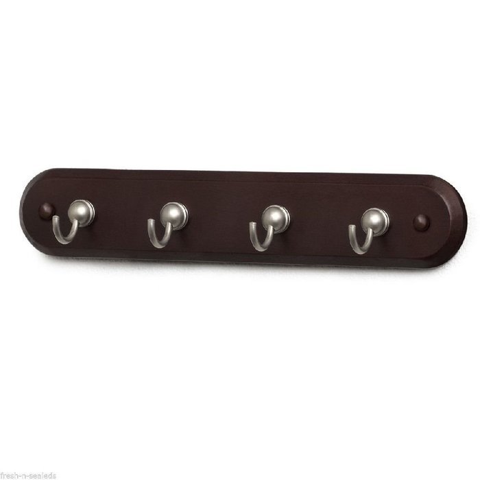 4 Hook Key Rack Walnut Storage Wall Mount Holder Organizer Home Office Keychain