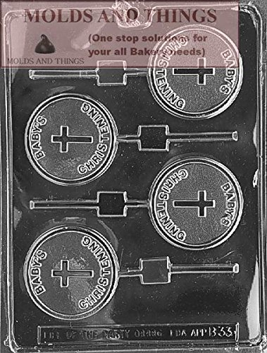 Baby's Christening Lolly Chocolate Candy Mold, Cross Chocolate Candy Mold and 50 sticks With Candy Making Instruction N5