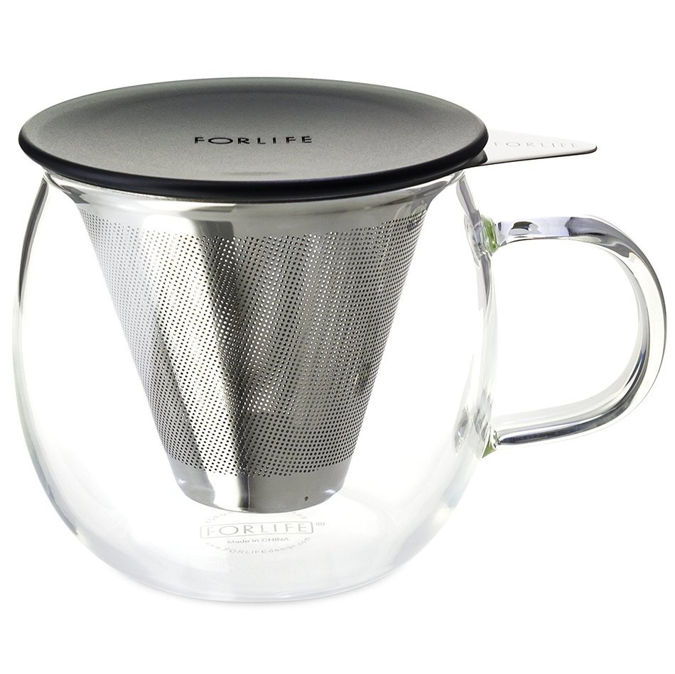 FORLIFE Lucidity Glass Brew-in-Cup with Stainless Infuser and Lid, 12-Ounce/355ml, Teal N4