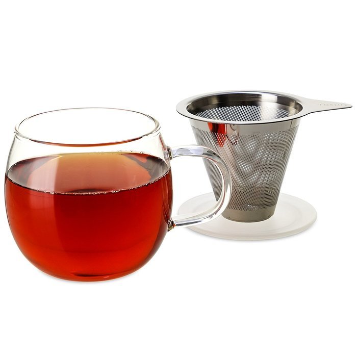 FORLIFE Lucidity Glass Brew-in-Cup with Stainless Infuser and Lid, 12-Ounce/355ml, Teal N6