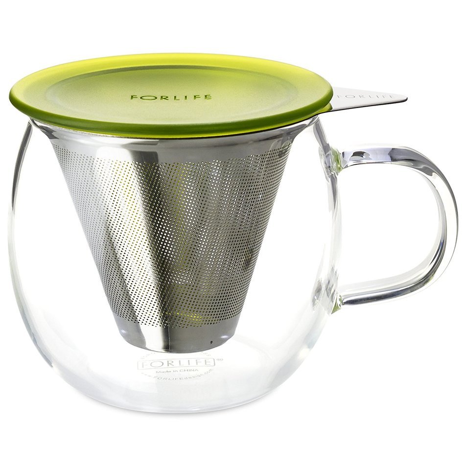 FORLIFE Lucidity Glass Brew-in-Cup with Stainless Infuser and Lid, 12-Ounce/355ml, Teal N7