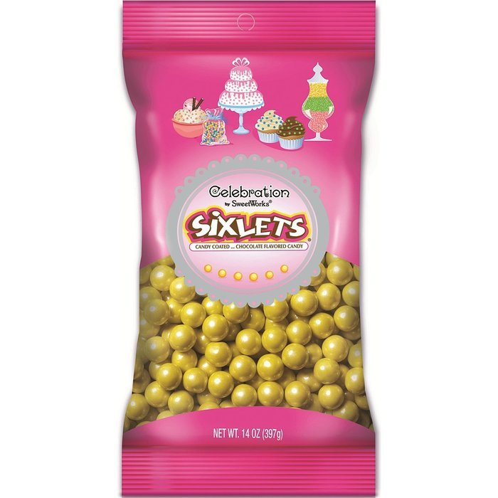 Sweetworks Celebrations Candy Sixlets Bag, 14 oz, Shimmer Silver N7