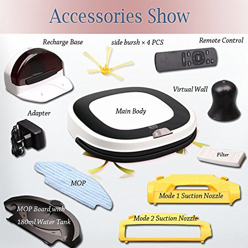 PAKWANG Wet and Dry Robot Vacuum Cleaner D5501 big mop with water tank, 2 suction nozzle and 3 models suction... N7