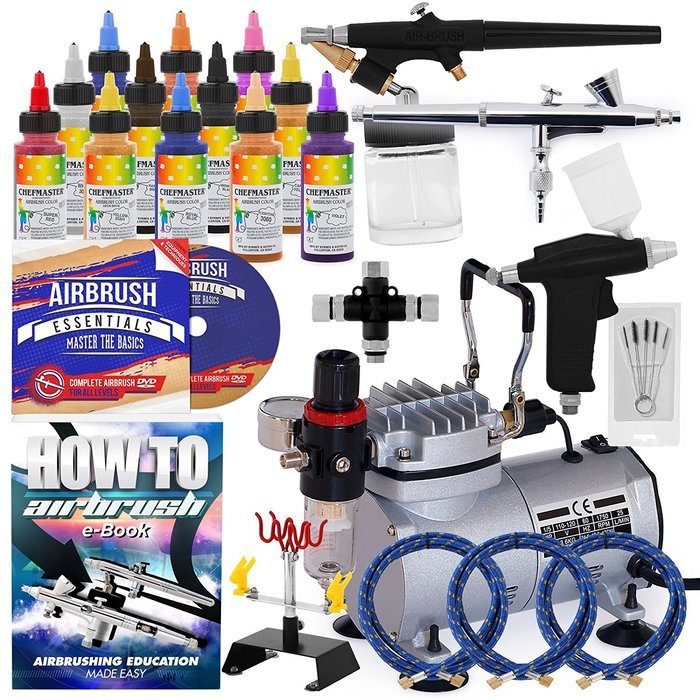 PointZero Pro Airbrush Cake Decorating Set - 12 Chefmaster Colors N7