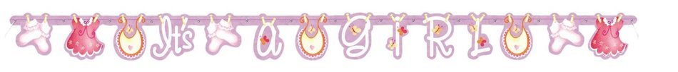 Cardboard Pink Clothesline Girl Baby Shower Cake Bunting Topper N26
