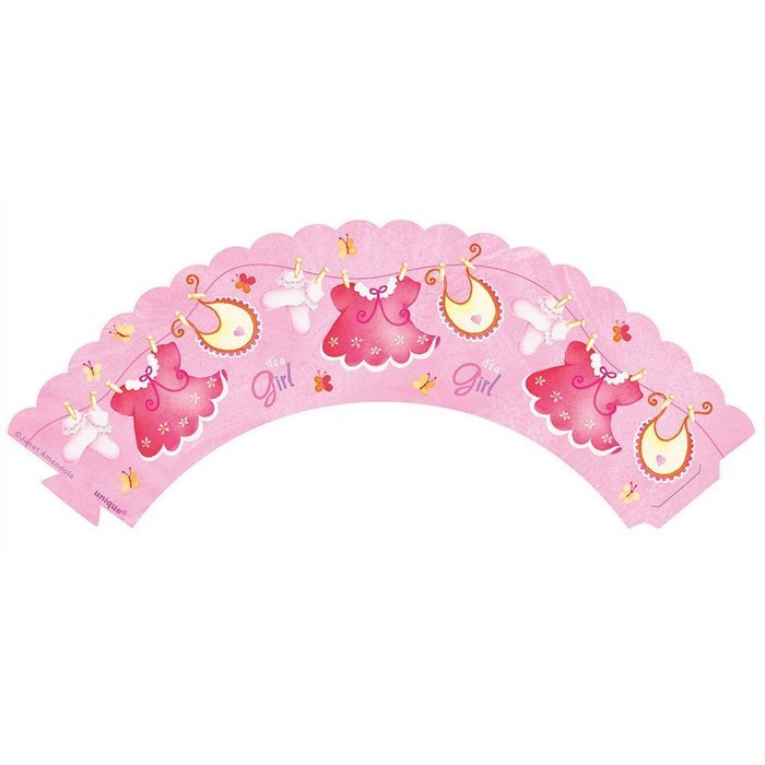 Cardboard Pink Clothesline Girl Baby Shower Cake Bunting Topper N33