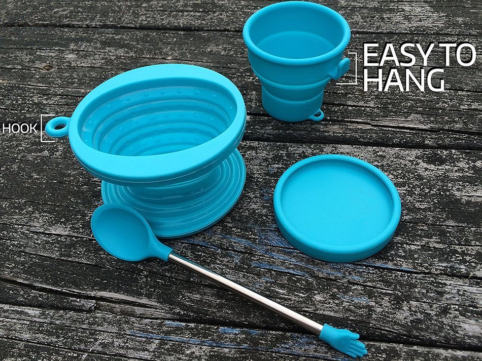 Brooklyn Ice Company - Collapsible Coffee Silicone Set - 5 Ounce Cup, Cone Filter, Spoon in Blue N4