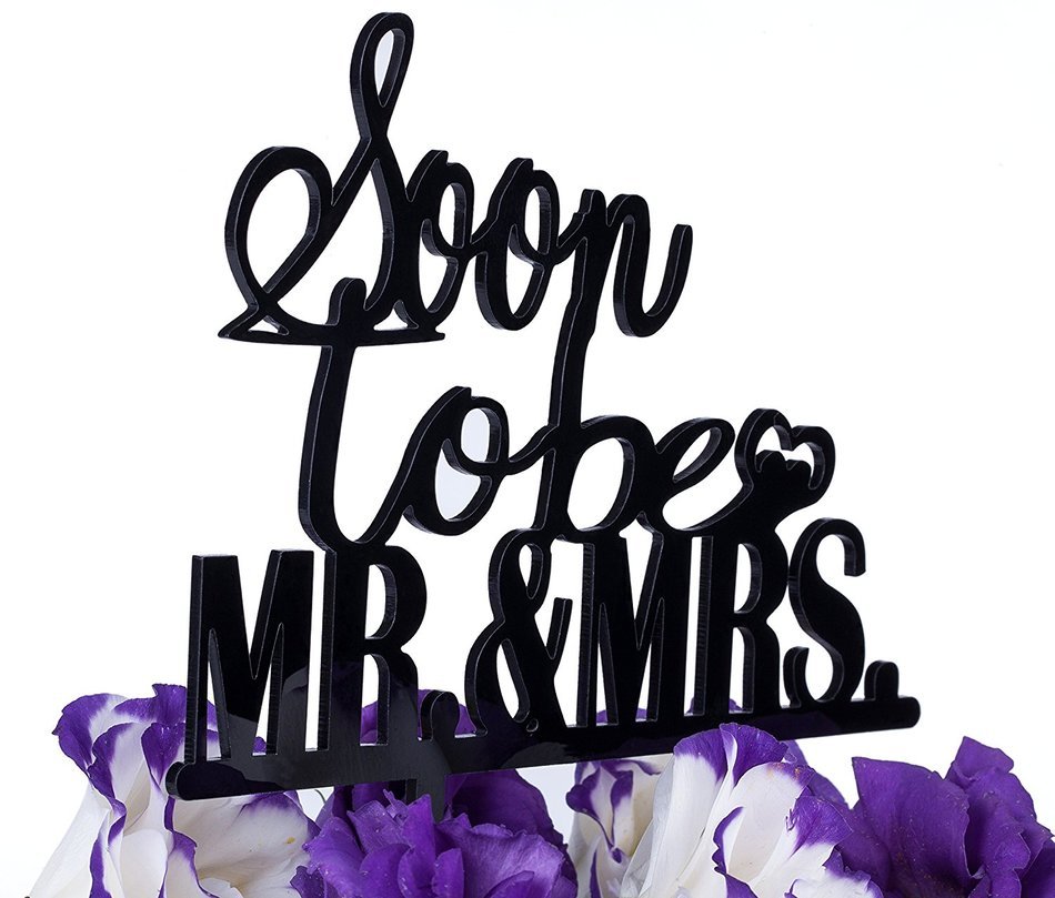 LOVENJOY with Gift Box Soon To Be Mr and Mrs Monogram Acrylic Wedding Engagement Cake Topper Black (5.9-inch) N2