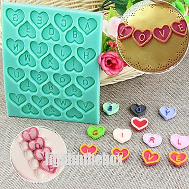 Sher 28 in 1 26 English Letter Valentine Heart Shape DIY Silicone Chocolate Pudding Sugar Cake Mold N6