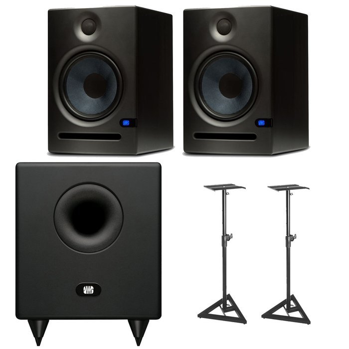 Presonus Temblor T8 Active Subwoofer w/ PreSonus Eris E8 Studio Monitor Pair & Stands