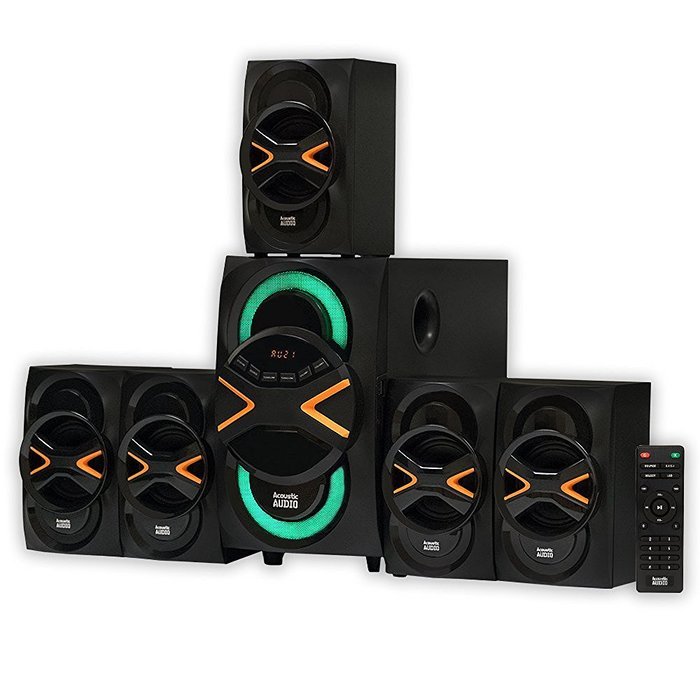 Acoustic Audio AA5210 Home Theater 5.1 Bluetooth Speaker System with LED Lights and FM Tuner N5