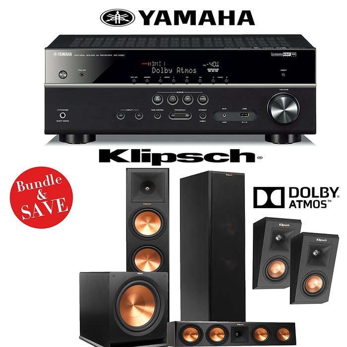 Klipsch RP-280FA 5.1 Reference Premiere Dolby Atmos Home Theater System with Yamaha RX-V581BL 7.2-Ch A/V Receiver