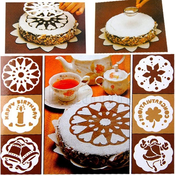 16 x Cappuccino Coffee Stencils Template Strew Flowers Pad Duster Spray N4
