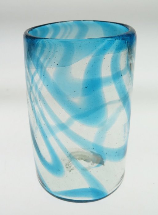 Mexican Glasses & Pitcher Set, Turquoise Swirl 16 oz (Set of 6) N2