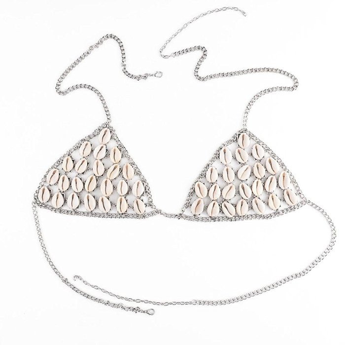 Underwear, PHOTNO Shell Retro Fashion Silver Bra Body Necklace Chain Bikini Chain N3