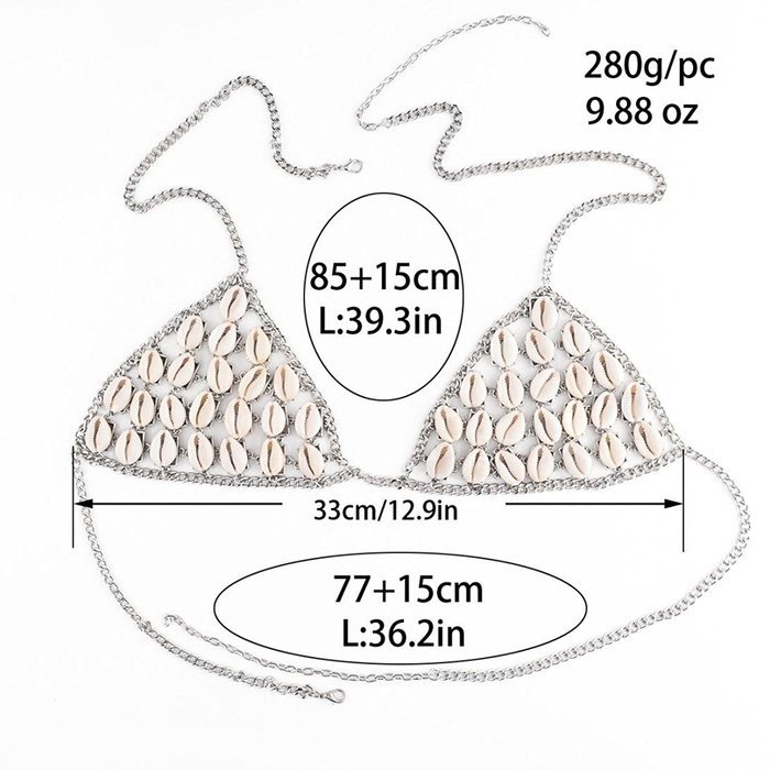 Underwear, PHOTNO Shell Retro Fashion Silver Bra Body Necklace Chain Bikini Chain N5