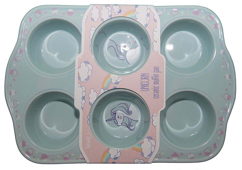 Wink Ceramic Muffin Pan, Unicorn Themed (Mint)