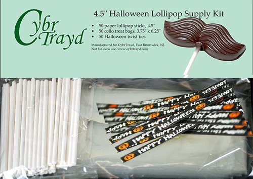 Cybrtrayd 45StK50H 4.5-Inch Halloween Lollipop Supply Bundle, 50 4.5-Inch Lollipop Sticks, 50 Happy Halloween...