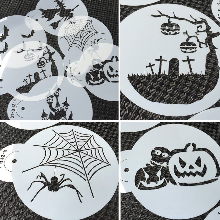 ART Kitchenware 6pcs Halloween Cookie Stencil Set Cupcake Decoration Stencil Template Baking Mold ST-843 Beige... N5